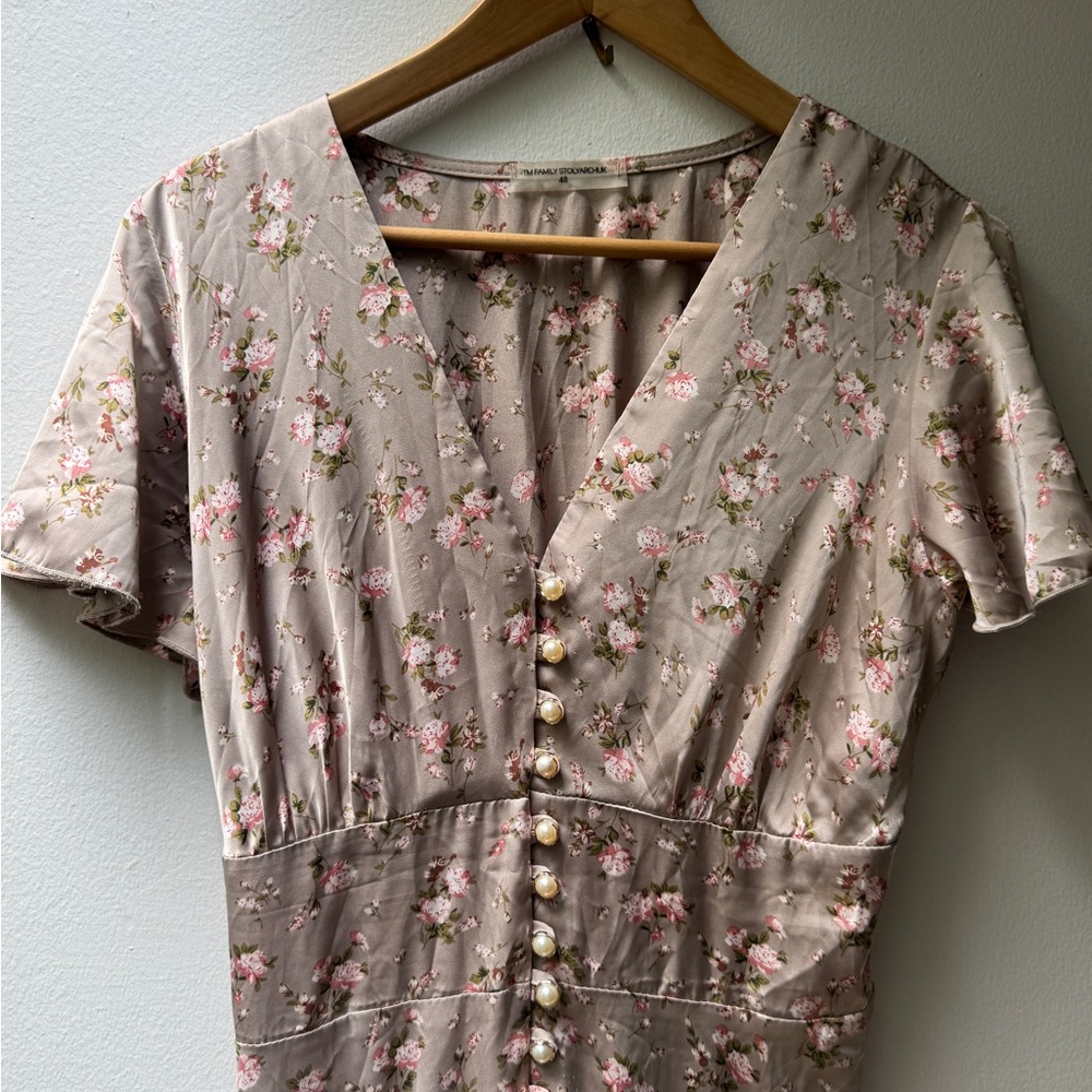 Genuine Silk Floral Button-Down Midi Summer Dress - Picture 3 of 9